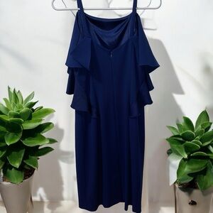 Adrianna Papell Blue Sleeveless Lined Cocktail Dress Midi Length Size 6